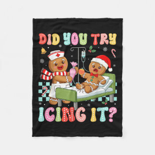 Icu Nurse Did You Try Icing It Christmas Retro Gin Fleece Blanket