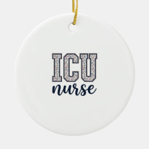 ICU Nurse Floral Varsity Shirt Design_1 Ceramic Tree Decoration