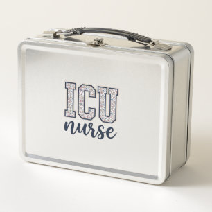 ICU Nurse Floral Varsity Shirt Design_1 Metal Lunch Box