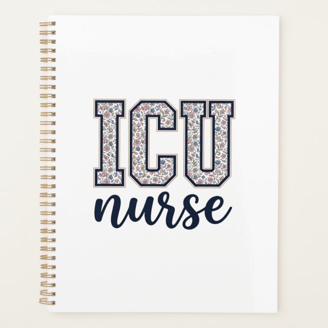 ICU Nurse Floral Varsity Shirt Design_1 Planner (Front)