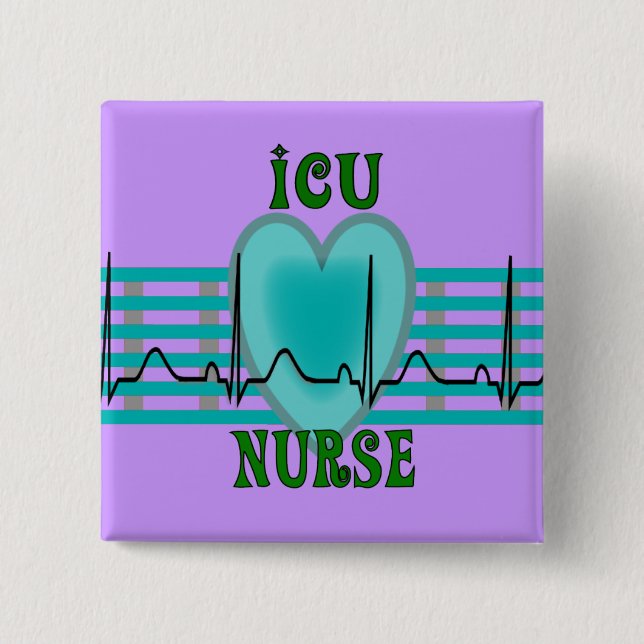 ICU Nurse Gifts,  QRS & Heart Design 15 Cm Square Badge (Front)