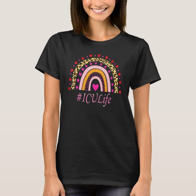 Icu Nurse Leopard Rainbow Nurse's Week T-Shirt (Front)