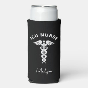 ICU Nurse Medical Caduceus Script Personalised Seltzer Can Cooler