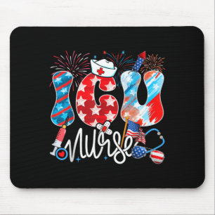 Icu Nurse Patriotic Usa Flag Stethoscope Funny 4th Mouse Mat