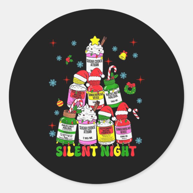 Icu Nurse Silent Night Profol Christmas Tree Merry Classic Round Sticker (Front)
