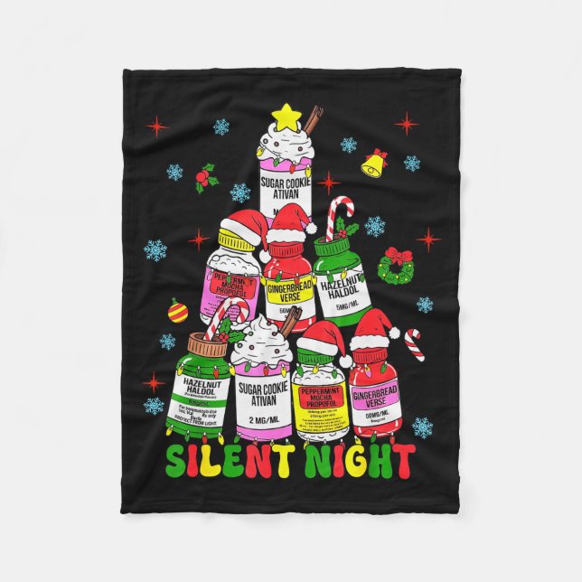 Icu Nurse Silent Night Profol Christmas Tree Merry Fleece Blanket (Front)