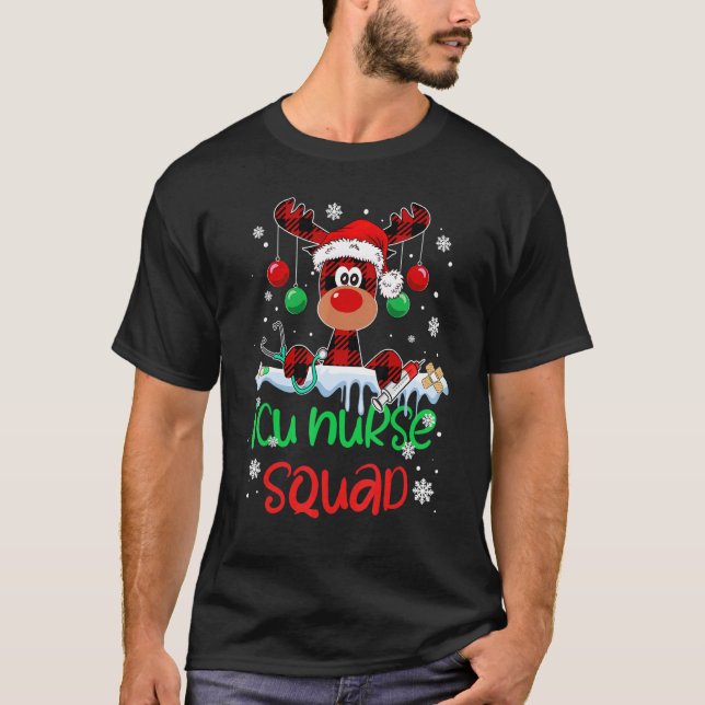 ICU Nurse Squad Christmas Reindeer Matching Pajama T-Shirt (Front)