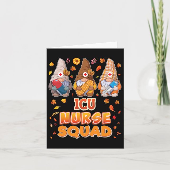 Icu Nurse Squad Gnomes Thanksgiving Grateful Fall  Card (Front)