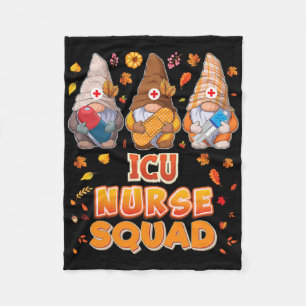 Icu Nurse Squad Gnomes Thanksgiving Grateful Fall Fleece Blanket