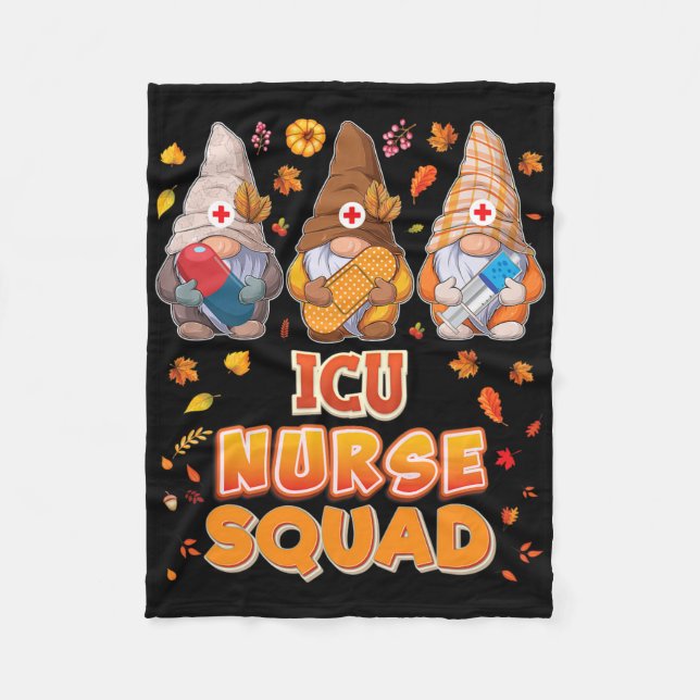 Icu Nurse Squad Gnomes Thanksgiving Grateful Fall  Fleece Blanket (Front)