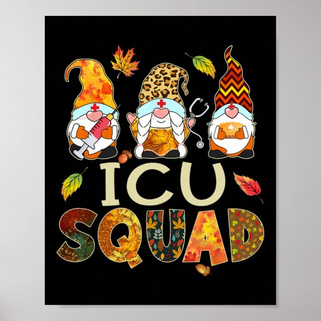 Icu Squad Gnome Nurse Leopard Thanksgiving Fall St Poster (Front)