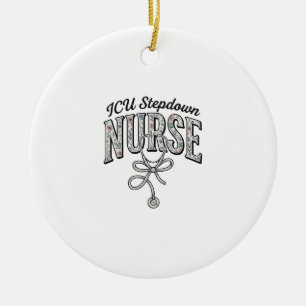 ICU Stepdown Nurse Vintage Floral Stethoscope Shir Ceramic Tree Decoration
