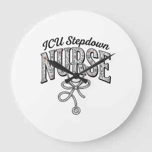 ICU Stepdown Nurse Vintage Floral Stethoscope Shir Large Clock