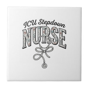 ICU Stepdown Nurse Vintage Floral Stethoscope Shir Tile