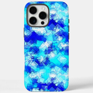 Icy Abstract Blue Overlapping Square Pattern iPhone 16 Pro Max Case