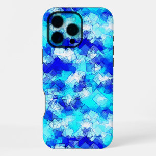 Icy Abstract Blue Overlapping Square Pattern iPhone 16 Pro Max Case