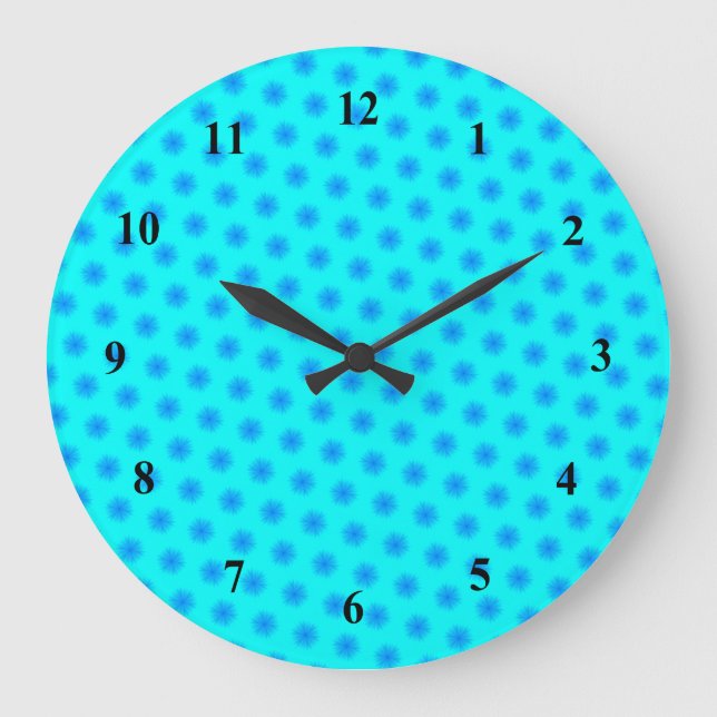 Icy Aqua and Blue Snowflake Pattern Large Clock (Front)