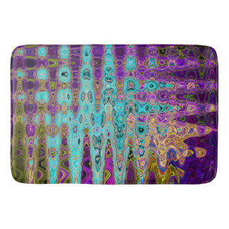 Icy Aqua Blue Groovy Abstract Retro Atomic Waves Bath Mat