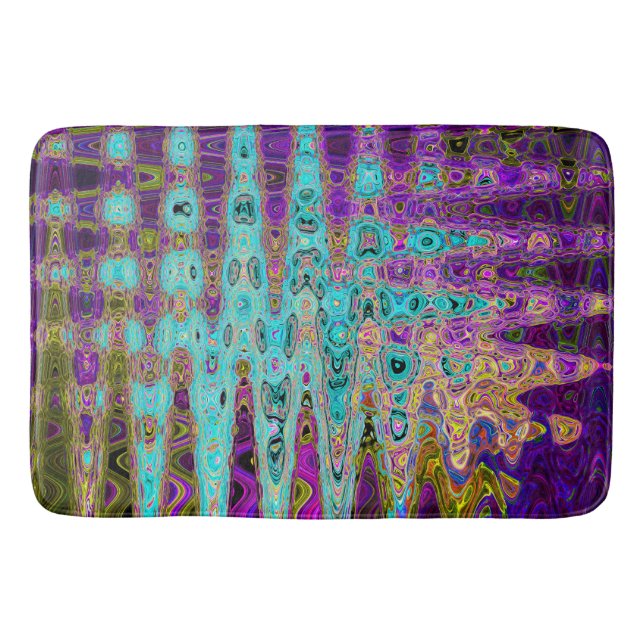 Icy Aqua Blue Groovy Abstract Retro Atomic Waves Bath Mat (Front)