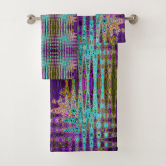 Icy Aqua Blue Groovy Abstract Retro Atomic Waves Bath Towel Set