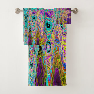 Icy Aqua Blue Groovy Abstract Retro Atomic Waves Bath Towel Set