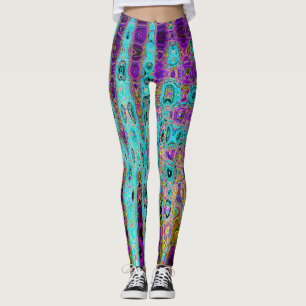 Icy Aqua Blue Groovy Abstract Retro Atomic Waves Leggings