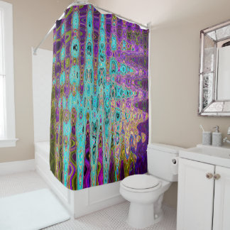 Icy Aqua Blue Groovy Abstract Retro Atomic Waves Shower Curtain