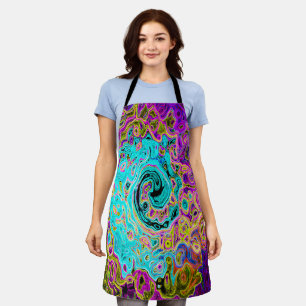 Icy Aqua Blue Groovy Abstract Retro Liquid Swirl Apron