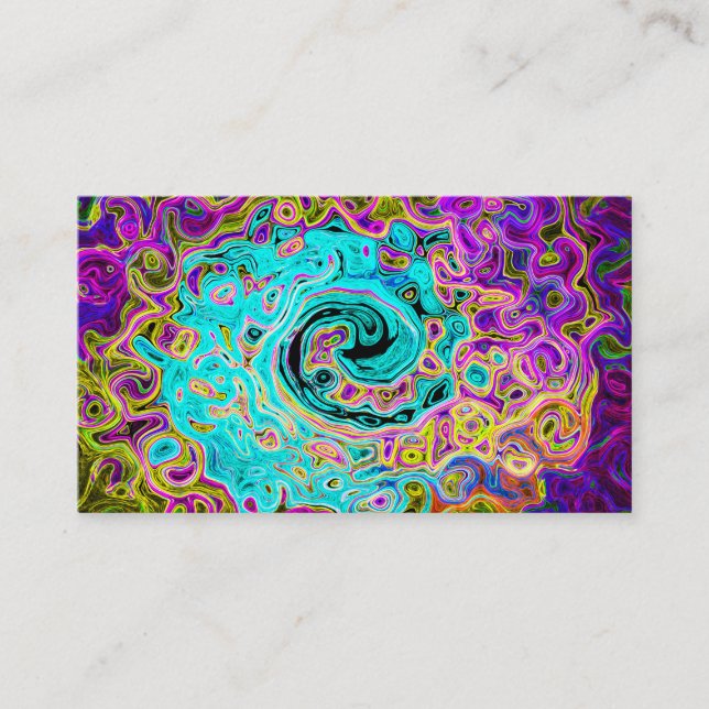 Icy Aqua Blue Groovy Abstract Retro Liquid Swirl Business Card (Front)