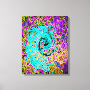 Icy Aqua Blue Groovy Abstract Retro Liquid Swirl Canvas Print