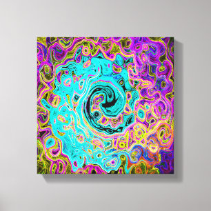 Icy Aqua Blue Groovy Abstract Retro Liquid Swirl Canvas Print