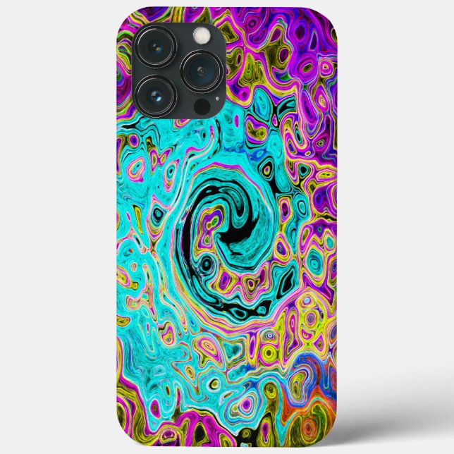 Icy Aqua Blue Groovy Abstract Retro Liquid Swirl Case-Mate iPhone Case (Back)