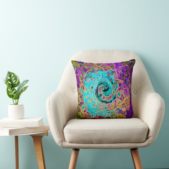 Icy Aqua Blue Groovy Abstract Retro Liquid Swirl Cushion (Chair)