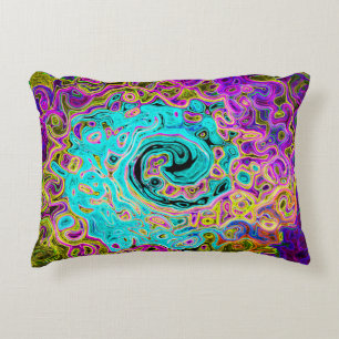 Icy Aqua Blue Groovy Abstract Retro Liquid Swirl Decorative Cushion