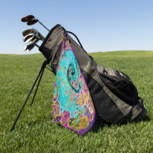 Icy Aqua Blue Groovy Abstract Retro Liquid Swirl Golf Towel