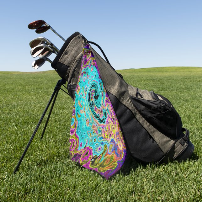 Icy Aqua Blue Groovy Abstract Retro Liquid Swirl Golf Towel (Green)