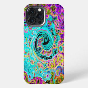 Icy Aqua Blue Groovy Abstract Retro Liquid Swirl iPhone 13 Pro Max Case