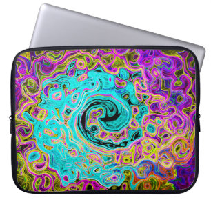 Icy Aqua Blue Groovy Abstract Retro Liquid Swirl Laptop Sleeve