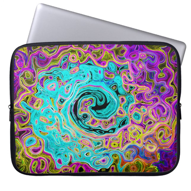 Icy Aqua Blue Groovy Abstract Retro Liquid Swirl Laptop Sleeve (Front)