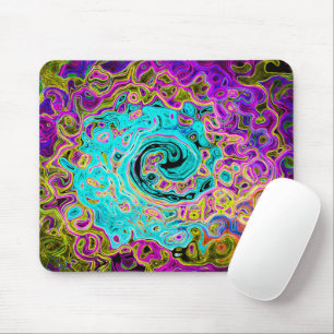 Icy Aqua Blue Groovy Abstract Retro Liquid Swirl Mouse Mat