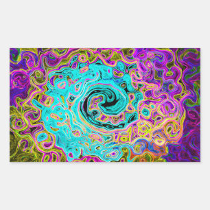 Icy Aqua Blue Groovy Abstract Retro Liquid Swirl Rectangular Sticker