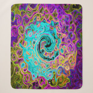 Icy Aqua Blue Groovy Abstract Retro Liquid Swirl Sherpa Blanket