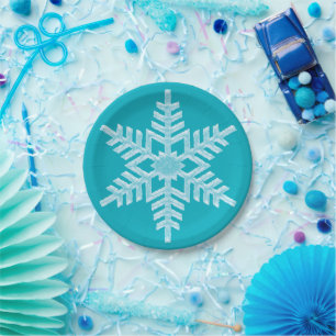 Icy Aqua Teal Frozen Snowflake Winter Christmas Paper Plate