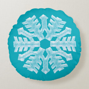 Icy Aqua Teal Frozen Snowflake Winter Christmas Round Cushion