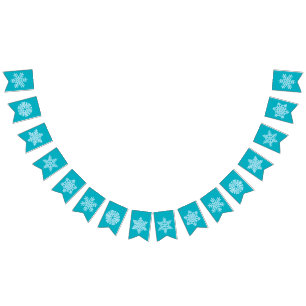 Icy Aqua Teal Frozen Winter Snowflakes Christmas Bunting