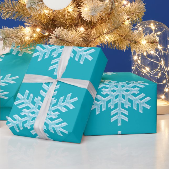 Icy Aqua Teal Frozen Winter Snowflakes Christmas Wrapping Paper (Holidays)