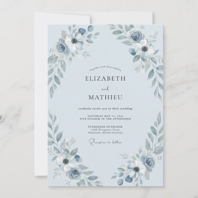 Icy Azure Peony Wedding Invitation (Front)