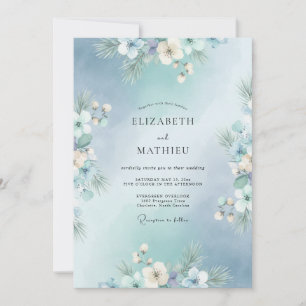 Icy Azure Petal Wedding Invitation