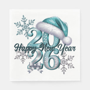 Icy Blue 2026 with Santa Hat and Snowflakes Napkin