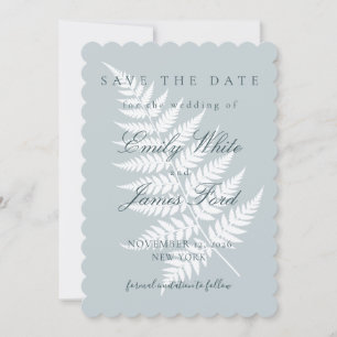 Icy Blue 5x7 Scalloped Fern Save the Date Invitation